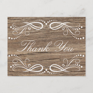 Rustic Wood Brown white Floral Vintage Thank You Postcard