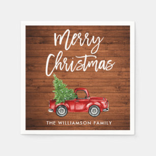 Rustic Wood Brush Script Christmas Vintage Truck Napkin