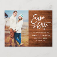 Rustic Wood Brush Script Photo Save The Date