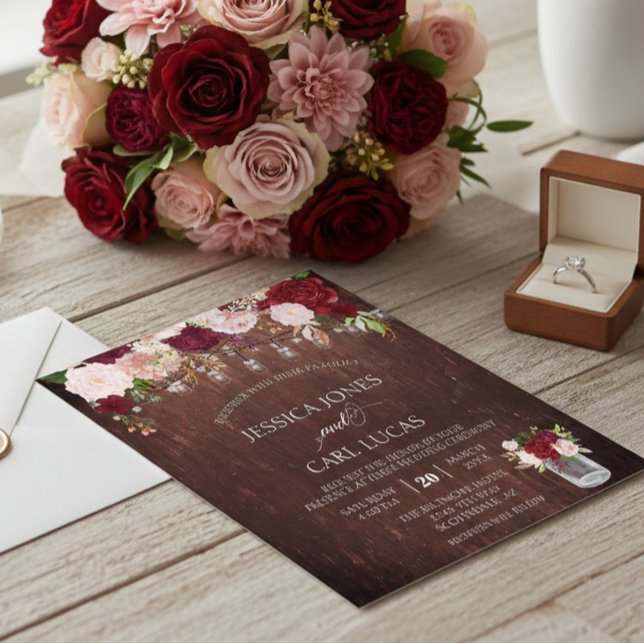 Rustic Wood Burgundy Blush Pink Rose Budget Jar Flyer (Creator Uploaded)