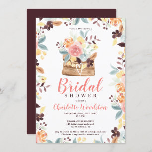 Rustic wood burgundy floral boho bridal shower invitation