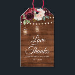 Rustic Wood Burgundy Floral Mason Jar Wedding Gift Tags<br><div class="desc">Rustic country wood floral boho wedding love and thanks gift tag features hand-painted watercolor floral graphics / roses in rich tones of Burgundy , Marsala Red navy blue and blush pink / peach and charming hand lettering style font with String lights mason jar and lace wooden background. Please contact me...</div>