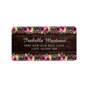 Rustic Wood Burgundy Floral Quinceañera Label