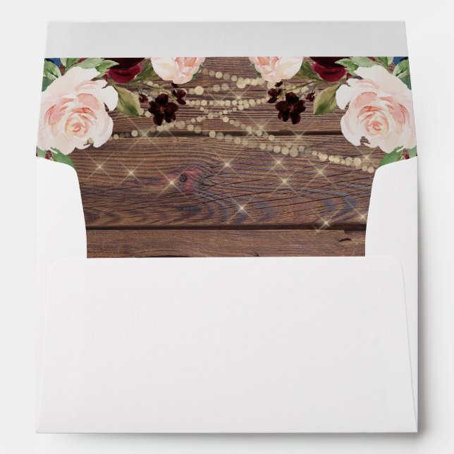 Rustic Wood Burgundy Flowers Address Envelope (Back (Bottom))