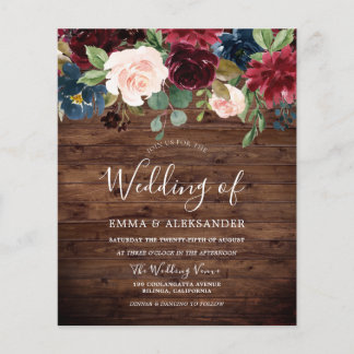 Rustic Wood Burgundy Red Budget Wedding Invite