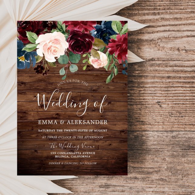 Rustic Wood Burgundy Red Wine Wedding Invite (Creator Uploaded)