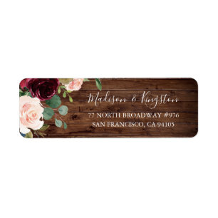 Rustic Wood Burgundy Red Wine Wedding Return Address Label