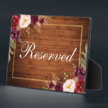 Rustic Wood Burgundy Wedding Reserved 5x7 Table Plaque<br><div class="desc">Rustic Wood Watercolor Floral Burgundy Marsala Gold Frame Wedding Reserved 5x7 Table Plaque</div>