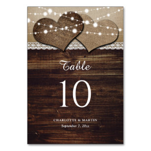 Rustic Wood Burlap and Lace Table Number Cards