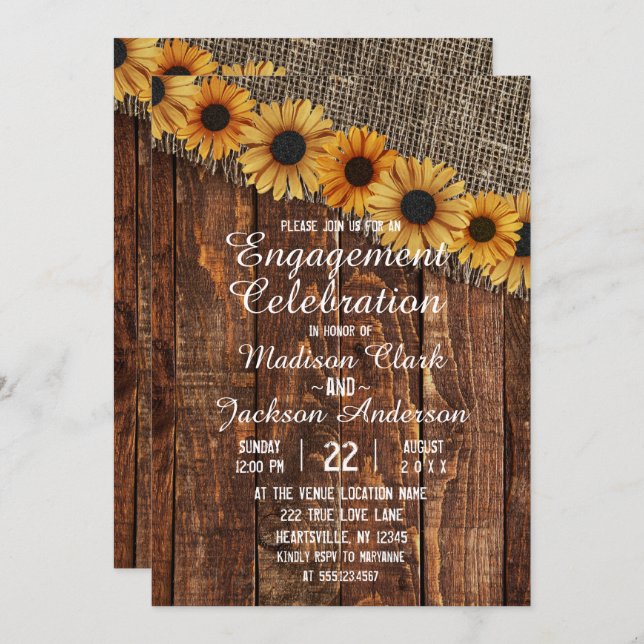 Rustic Wood & Burlap Engagement Party Invitation (Front/Back)