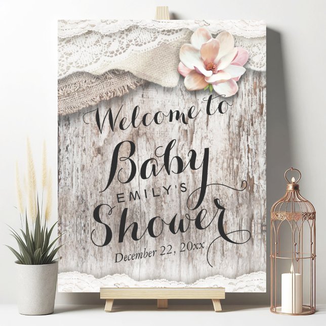 Rustic Wood Burlap Lace Baby Shower Welcome Sign (Creator Uploaded)