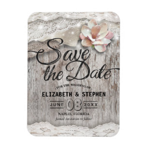 Rustic Wood Burlap Lace Barn Wedding Save The Date Magnet