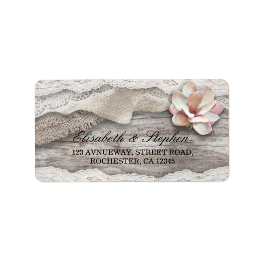 Rustic Wood Burlap Lace Floral Country Wedding Address Label