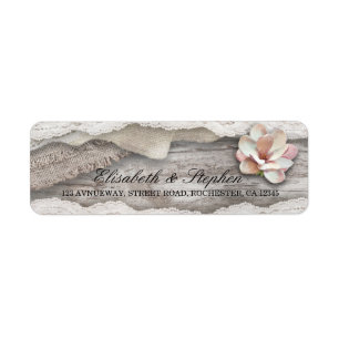 Rustic Wood Burlap Lace Floral Country Wedding Return Address Label