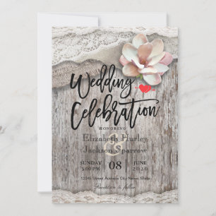 Rustic Wood Burlap Lace Floral Country Weddings Invitation