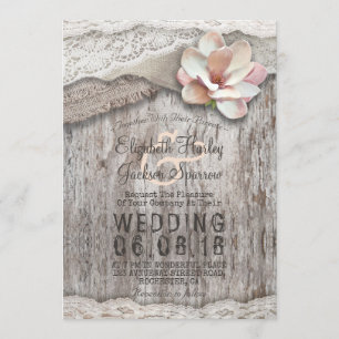 Rustic Wood Burlap Lace Floral Country Weddings Invitation