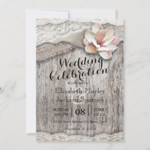 Rustic Wood Burlap Lace Floral Country Weddings Invitation