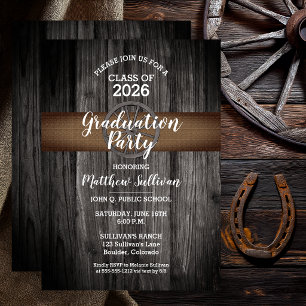 Rustic Wood Burlap No Photo Graduation Party Invitation