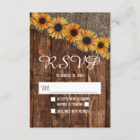 Rustic Wood Burlap Sunflower Country Wedding RSVP