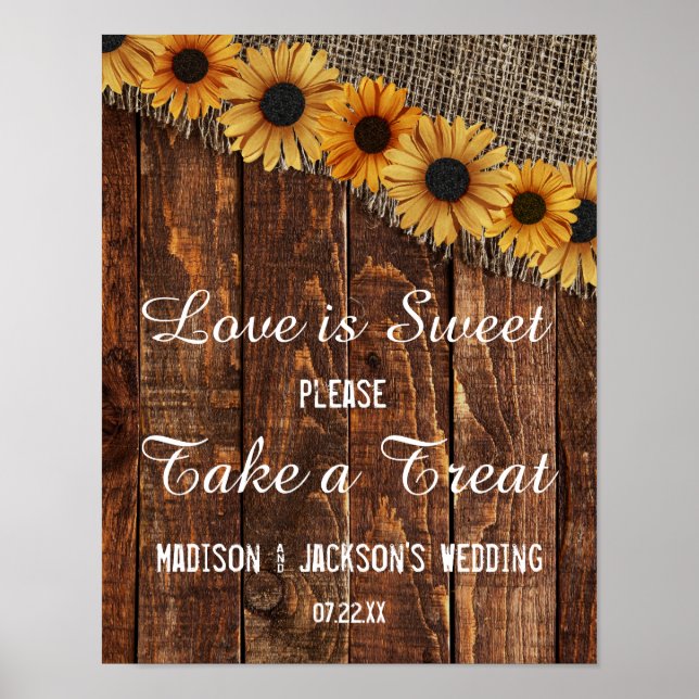 Rustic Wood & Burlap Sunflower Love is Sweet Treat Poster (Front)