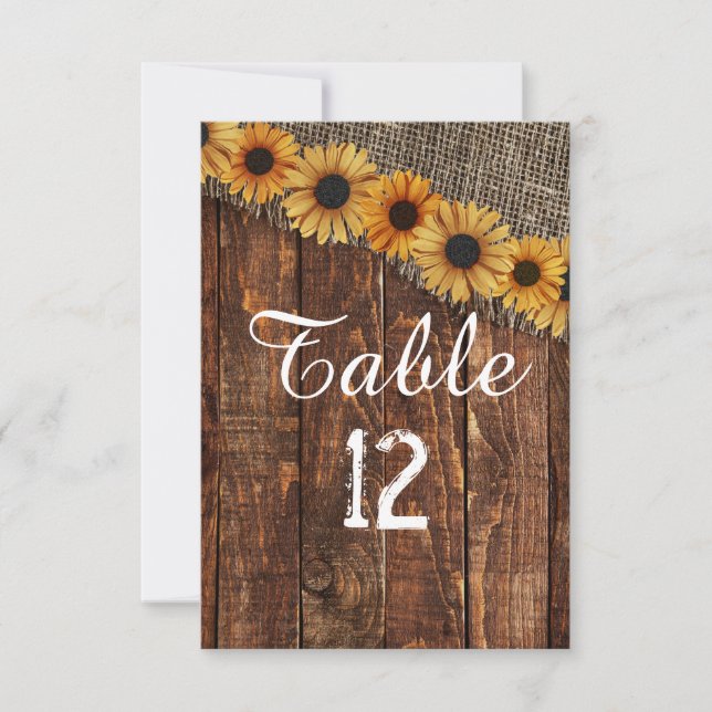 Rustic Wood Burlap Sunflower Table Number Seating (Front)