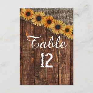 Rustic Wood Burlap Sunflower Table Number Seating