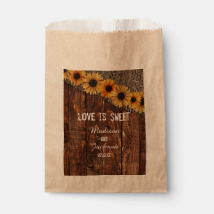 Rustic Wood Burlap Sunflower Wedding Love is Sweet Favour Bag