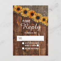 Rustic Wood & Burlap Sunflower Wedding Reply RSVP