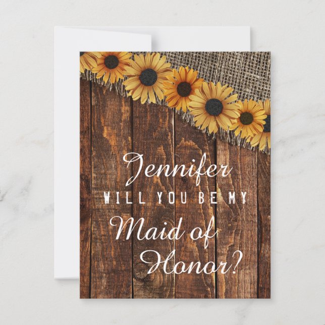 Rustic Wood & Burlap Will You Be My Maid of Honour Invitation (Front)