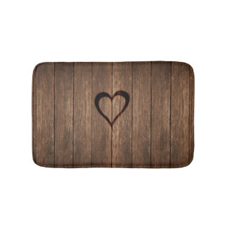 Rustic Wood Burned Heart Print Bath Mat