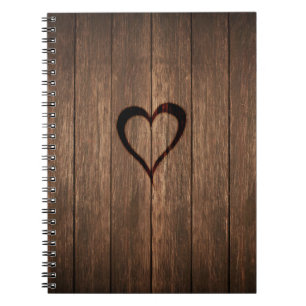 Rustic Wood Burned Heart Print Notebook