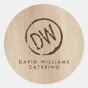 Rustic Wood-Burned Stamped Monogram Catering Classic Round Sticker