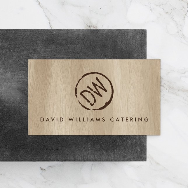 Rustic Wood-Burned Stamped Monogram for Catering 2 Business Card (Creator Uploaded)