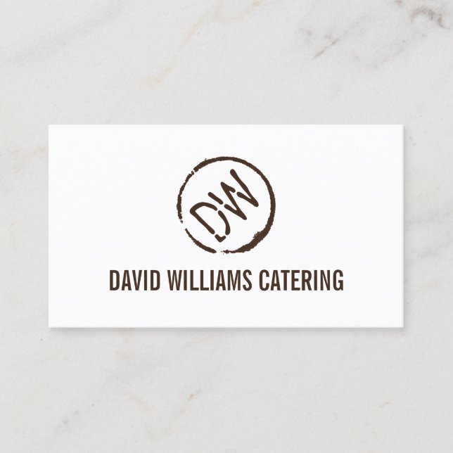 Rustic Wood-Burned Stamped Monogram on White Business Card (Front)