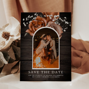 Rustic Wood Burnt Orange Rose Terracotta Wedding Save The Date