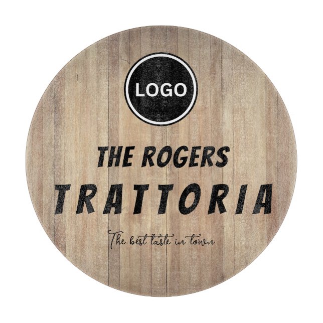 Rustic Wood Business Logo Trattoria Cutting Board (Front)