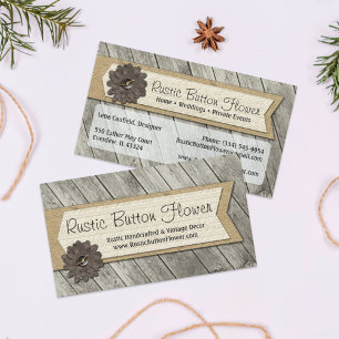 Rustic Wood Button Fabric Flower & Shabby Burlap Business Card
