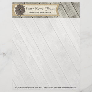 Rustic Wood Button Fabric Flower & Shabby Burlap Customised Letterhead