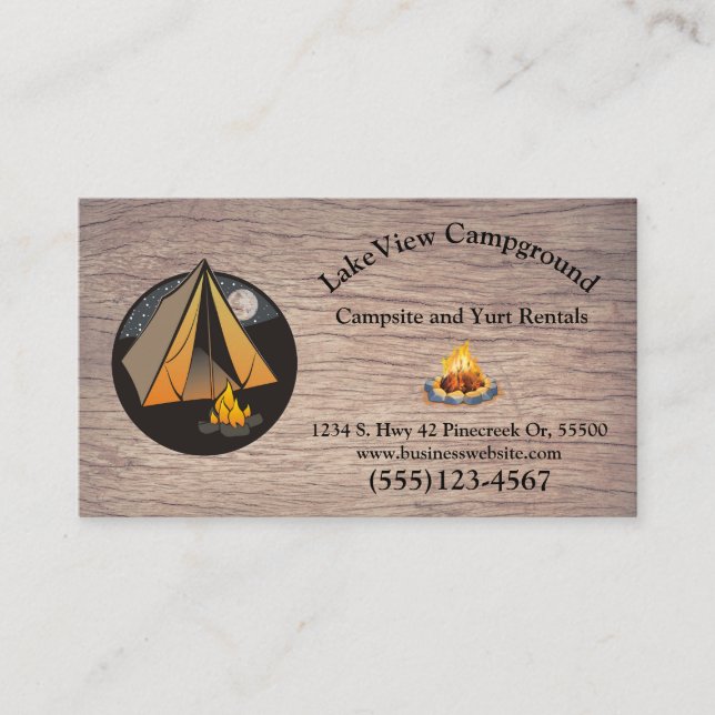 Rustic Wood Cabin Campground Vacation Rental Business Card (Front)