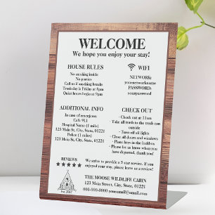 Rustic Wood Cabin Rental Property Welcome Pedestal Sign