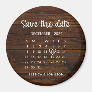 Rustic Wood Calendar Wedding Save the Date Magnet