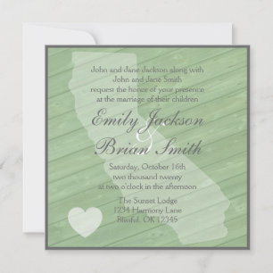 Rustic wood California green wedding invitations