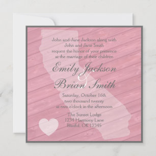 Rustic wood California pink wedding invitations