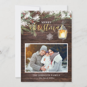 Rustic Wood Calligraphy Photo Christmas Holiday Card