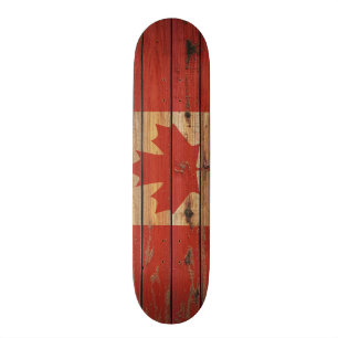 Rustic Wood Canada Flag Skateboard