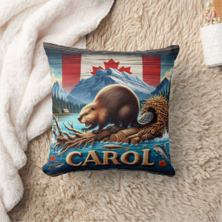 Rustic Wood, Canadian Beaver, Ocean Cushion