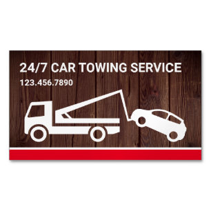 Rustic Wood Car Towing Service Tow Truck Magnetic Business Card