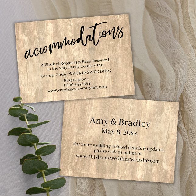 Rustic Wood & Casual Script Wedding Accommodations Enclosure Card (Creator Uploaded)