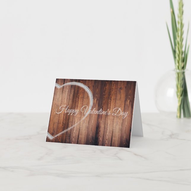 Rustic Wood & Chalk Valentine Heart Note Card (Front)