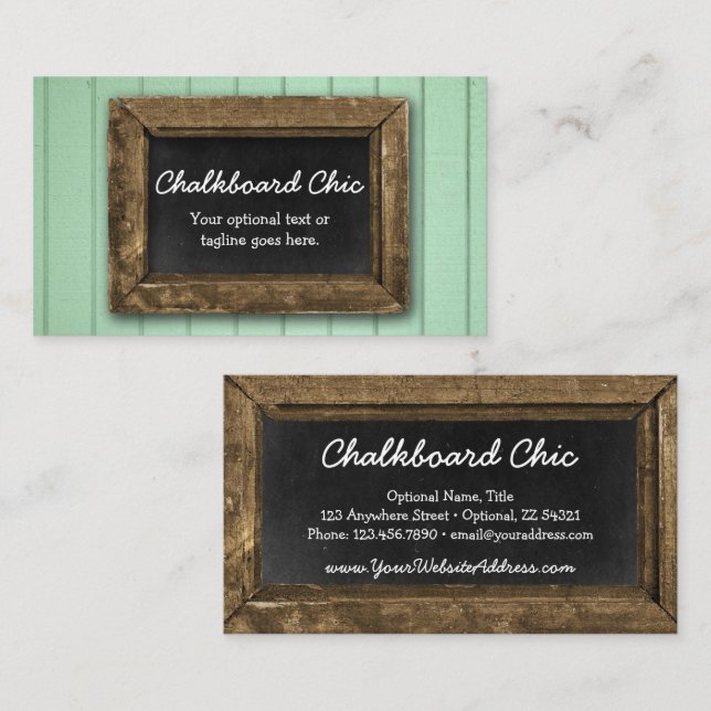 Rustic Wood Chalkboard Frame Shabby Chic Mint Business Card (Front/Back)